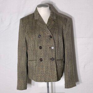 Vintage Oscar De La Renta Petite Oscar Tweed Double Breasted Brown Blazer L